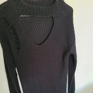 Black Distressed Sweater Dress